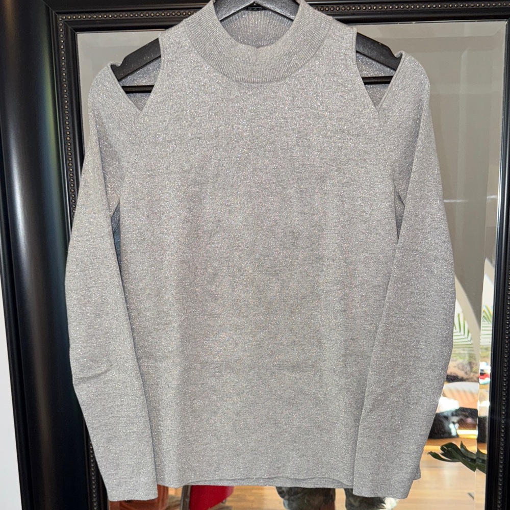 Michael Kors Women's silver on gray Off-the-Shoulder Sweater